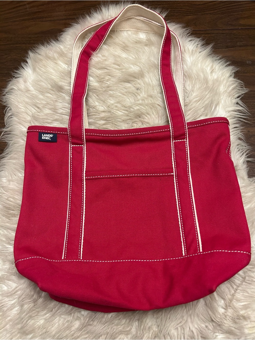 LANDS END Zip-Top Cotton Canvas Tote Bag